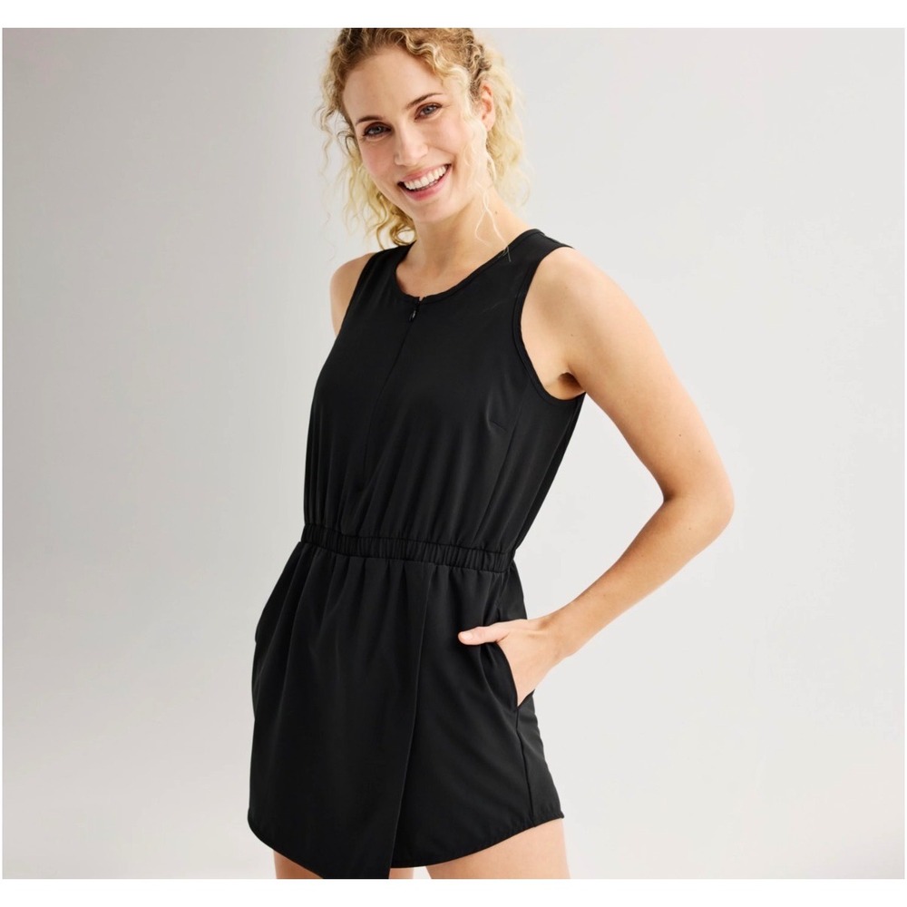 Tek Gear Black Sleeveless Zip Front Romper‎ Athletic Athleisure Size L